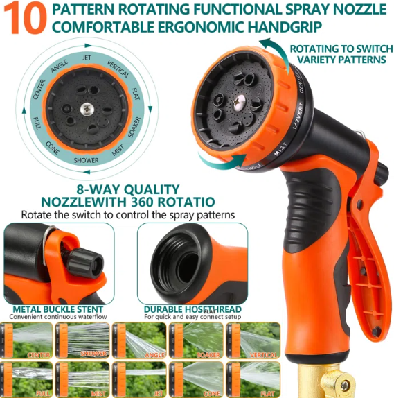 Garden Hose Set, Expandable Water Hose with Metal Fittings and Spray Nozzle