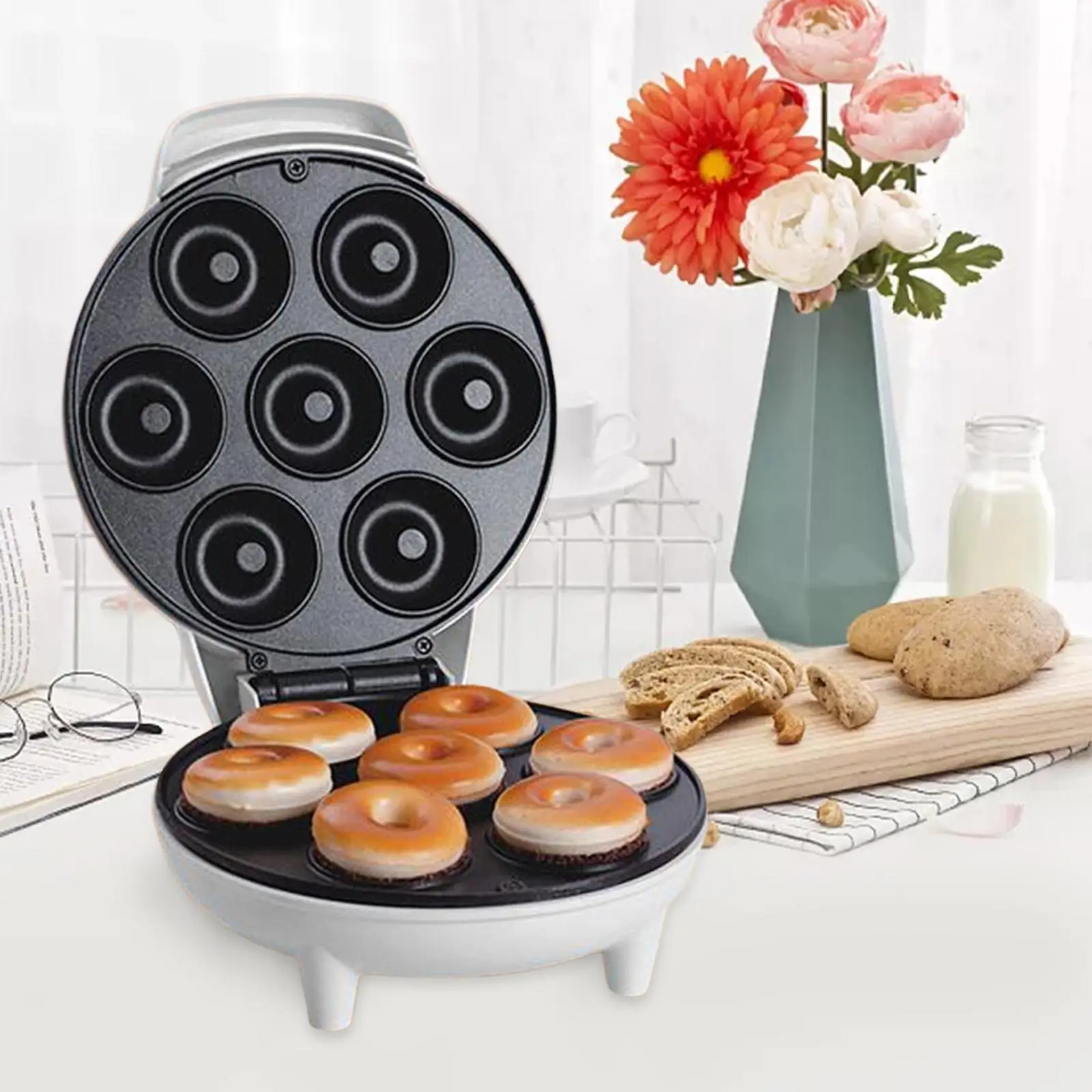 Mini Donut Maker Machine Baking Tool Makes 7 Small Doughnuts Temperature Control Deep Cooking Plates Waffle Iron for Bakery Home 2